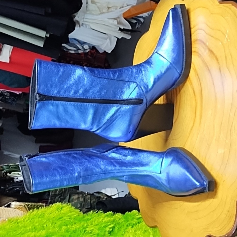 Leather Metallic Blue Western Boots Size 40/Brand 'Cooperative' Made in Spain